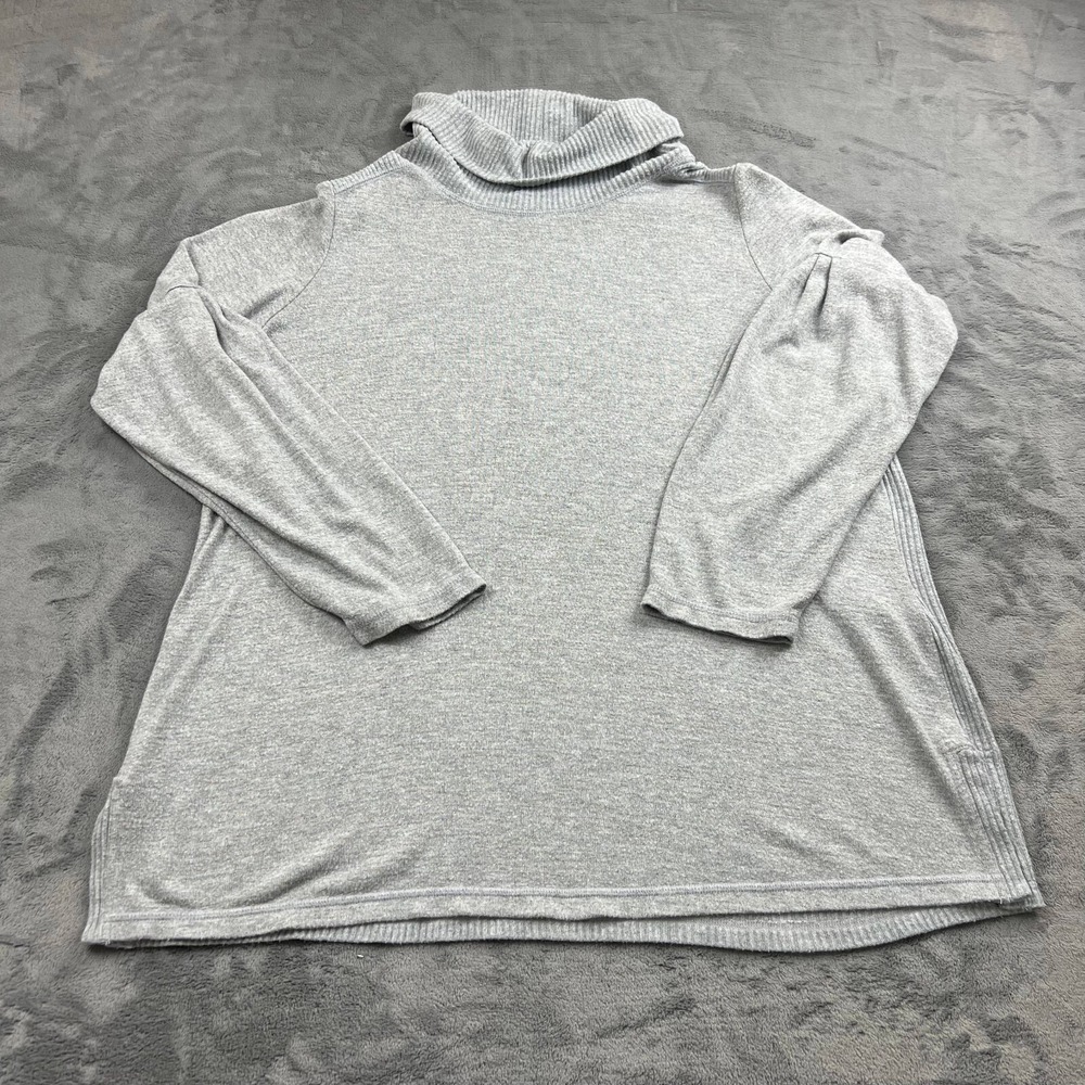 Anthropologie Womens Sweater Size XL Grey Mock Turtleneck Ribbed Viscose‎ Flowy